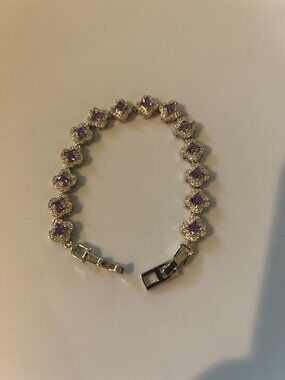 Silver Purple Crystal Clover Tennis Bracelet Stainless Steel LFB-0026
